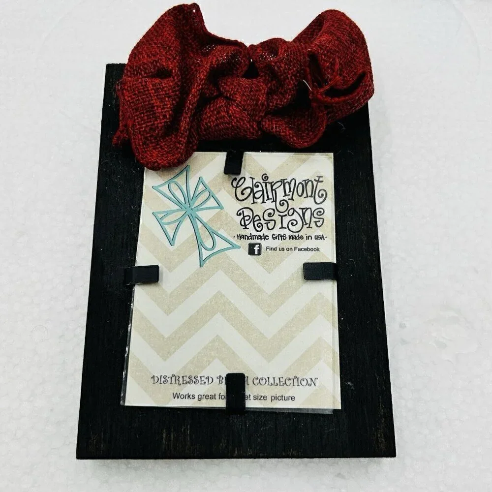 Claimont Designs Picture Frame Wooden with Red Burlap Bow NEW 4x3 Picture